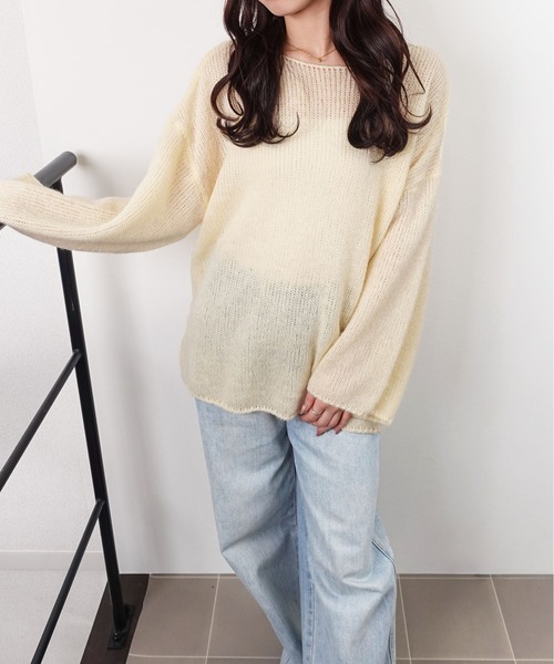 unnu(ユヌ)の「ワイドネックルーズニット(ニット/セーター・レディース・ブラック/アイボリー/ピンク・F)」の18枚目の写真
