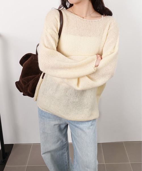unnu(ユヌ)の「ワイドネックルーズニット(ニット/セーター・レディース・ブラック/アイボリー/ピンク・F)」の16枚目の写真