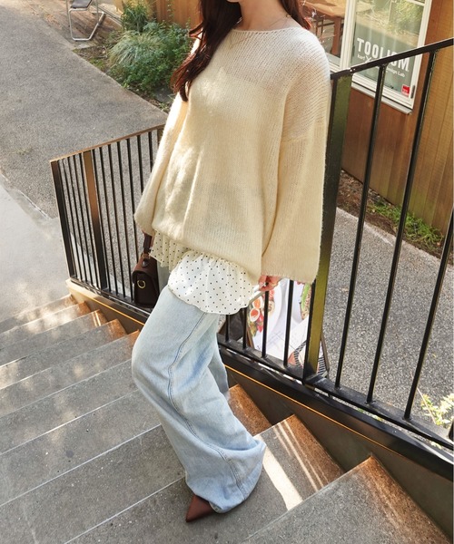 unnu(ユヌ)の「ワイドネックルーズニット(ニット/セーター・レディース・ブラック/アイボリー/ピンク・F)」の22枚目の写真