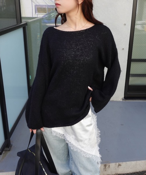 unnu(ユヌ)の「ワイドネックルーズニット(ニット/セーター・レディース・ブラック/アイボリー/ピンク・F)」の20枚目の写真