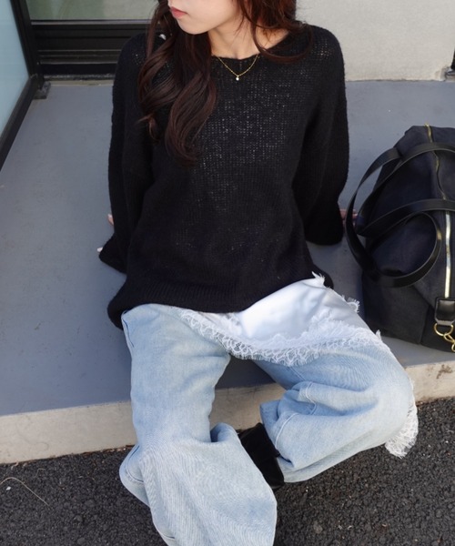 unnu(ユヌ)の「ワイドネックルーズニット(ニット/セーター・レディース・ブラック/アイボリー/ピンク・F)」の21枚目の写真