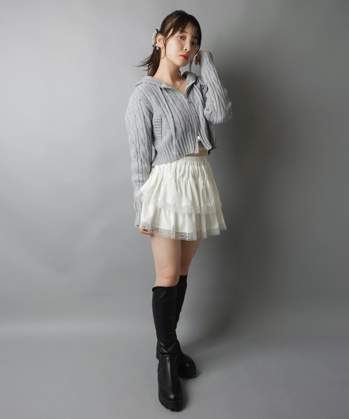 SPINNS（スピンズ）の「“今年これが正解”☆万能ジップニットパーカー/ワンポイント刺繍（パーカー・レディース・オフホワイト/グレー/ピンク/ブラック・ONESIZE）」の21枚目の写真