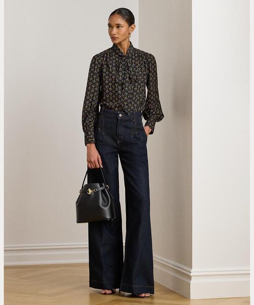 LAUREN RALPH LAUREN(ローレン ラルフ ローレン)の「ジオプリント クレープ タイネック ブラウス(シャツ/ブラウス・レディース・ネイビー系1・L/M/S/XS/XXS)」の6枚目の写真