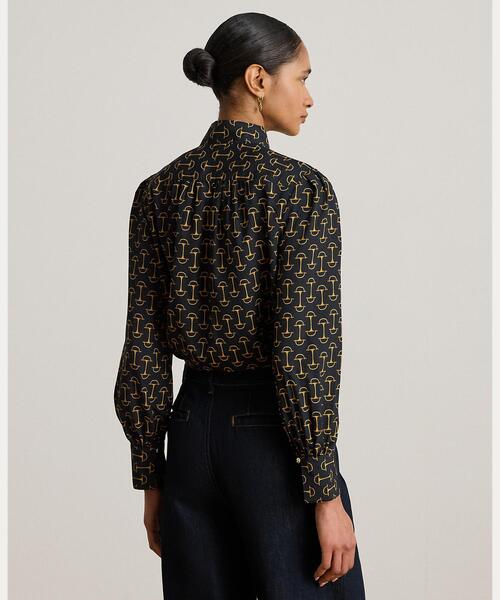 LAUREN RALPH LAUREN(ローレン ラルフ ローレン)の「ジオプリント クレープ タイネック ブラウス(シャツ/ブラウス・レディース・ネイビー系1・L/M/S/XS/XXS)」の5枚目の写真