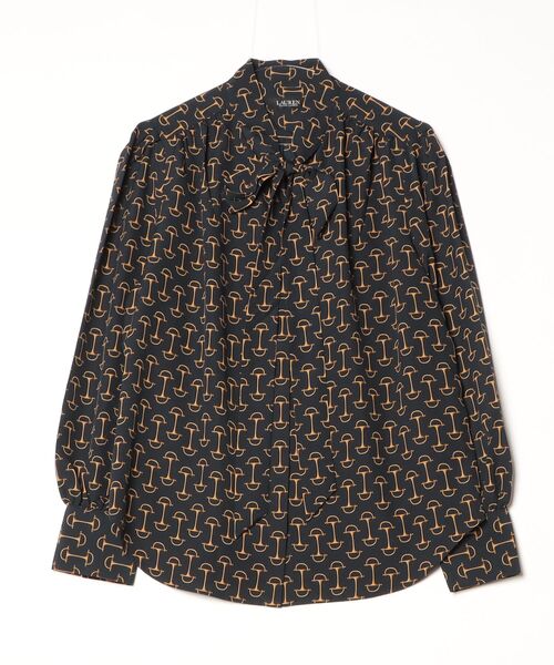 LAUREN RALPH LAUREN(ローレン ラルフ ローレン)の「ジオプリント クレープ タイネック ブラウス(シャツ/ブラウス・レディース・ネイビー系1・L/M/S/XS/XXS)」の3枚目の写真