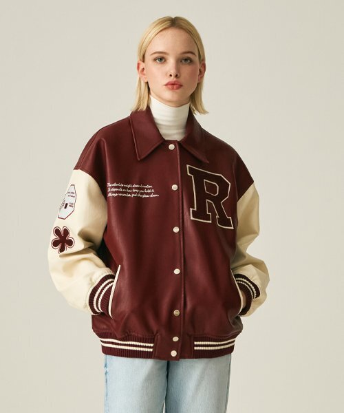 (UNISEX)9111-1 VARSITY LEATHER JACKET_WINE