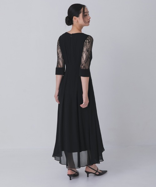 Rose of Sharon(ローズオブシャロン)の「シアー袖Vネックフレアドレス(ドレス・レディース・ボルドー/ライトカーキ/ネイビー/ブラック/グレイッシュベージュ/ダークグリーン/ブルー・M/L/LL)」の2枚目の写真