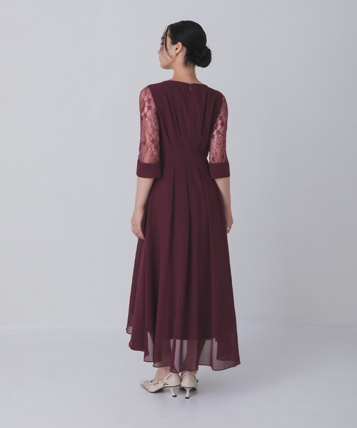 Rose of Sharon(ローズオブシャロン)の「シアー袖Vネックフレアドレス(ドレス・レディース・ボルドー/ライトカーキ/ネイビー/ブラック/グレイッシュベージュ/ダークグリーン/ブルー・M/L/LL)」の12枚目の写真