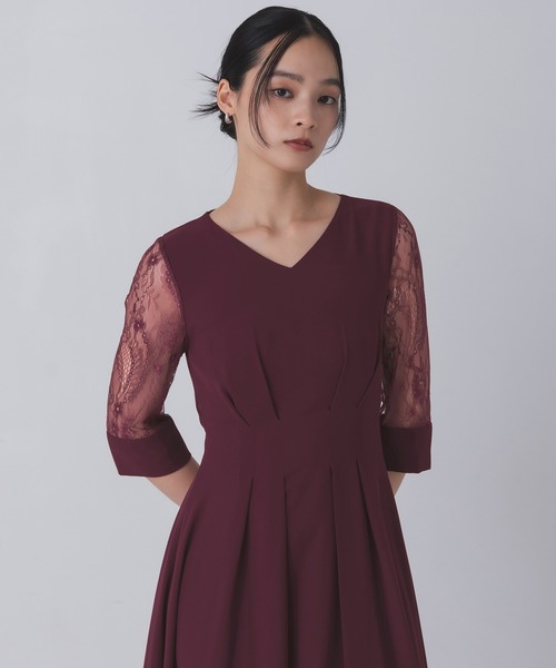 Rose of Sharon(ローズオブシャロン)の「シアー袖Vネックフレアドレス(ドレス・レディース・ボルドー/ライトカーキ/ネイビー/ブラック/グレイッシュベージュ/ダークグリーン/ブルー・M/L/LL)」の16枚目の写真