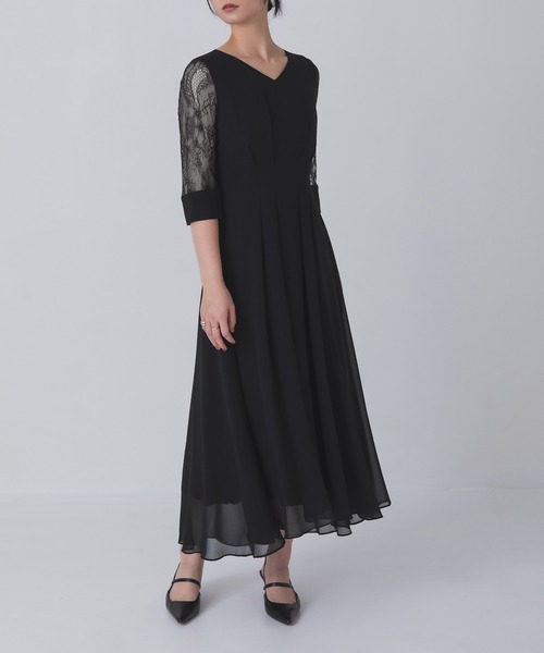 Rose of Sharon(ローズオブシャロン)の「シアー袖Vネックフレアドレス(ドレス・レディース・ボルドー/ライトカーキ/ネイビー/ブラック/グレイッシュベージュ/ダークグリーン/ブルー・M/L/LL)」の17枚目の写真