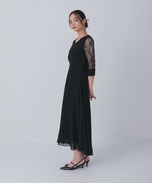 Rose of Sharon(ローズオブシャロン)の「シアー袖Vネックフレアドレス(ドレス・レディース・ボルドー/ライトカーキ/ネイビー/ブラック/グレイッシュベージュ/ダークグリーン/ブルー・M/L/LL)」の18枚目の写真
