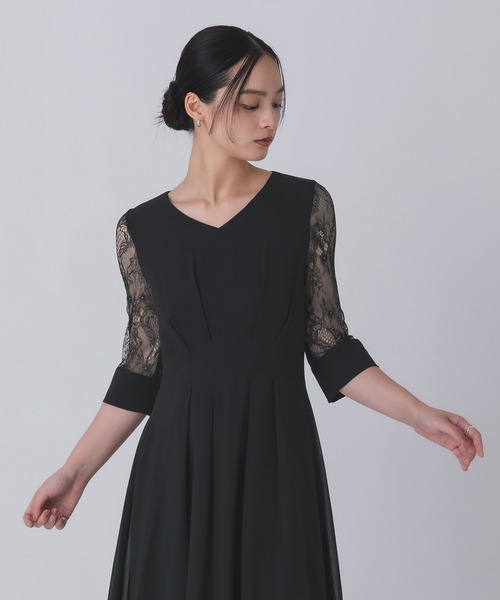 Rose of Sharon(ローズオブシャロン)の「シアー袖Vネックフレアドレス(ドレス・レディース・ボルドー/ライトカーキ/ネイビー/ブラック/グレイッシュベージュ/ダークグリーン/ブルー・M/L/LL)」の19枚目の写真