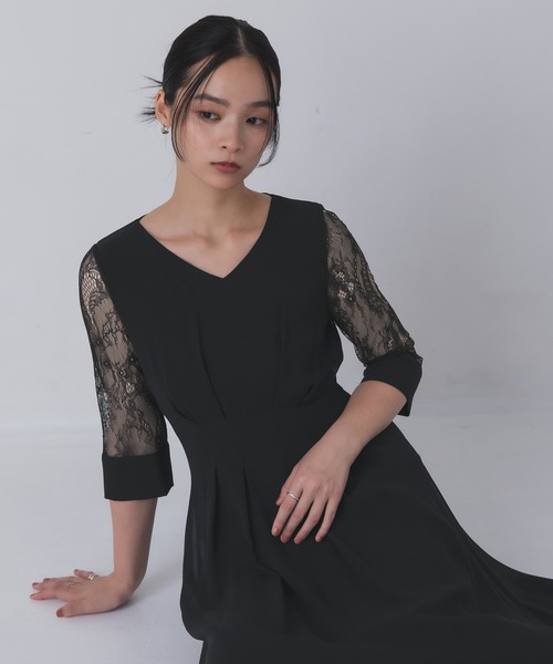 Rose of Sharon(ローズオブシャロン)の「シアー袖Vネックフレアドレス(ドレス・レディース・ボルドー/ライトカーキ/ネイビー/ブラック/グレイッシュベージュ/ダークグリーン/ブルー・M/L/LL)」の8枚目の写真