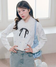 ニット/セーター（ホワイト/白色系・花柄・ボタニカル柄）ファッション