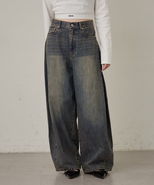 mline（エムライン）の「[mline]カーブワイドデニム（デニムパンツ・レディース・ブルー/ブラック・1/2）」の2枚目の写真