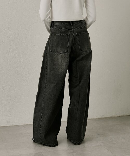 mline（エムライン）の「[mline]カーブワイドデニム（デニムパンツ・レディース・ブルー/ブラック・1/2）」の6枚目の写真