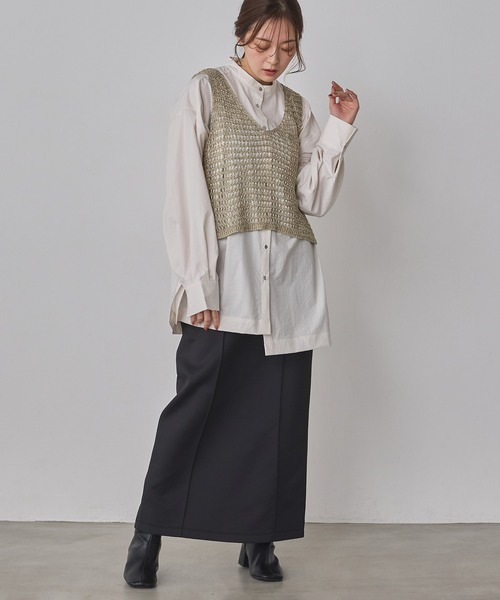 hunch(ハンチ)の「ダンボール タイトロングスカート(スカート・レディース・ブラック/ライトベージュ/チャコール・FREE)」の7枚目の写真