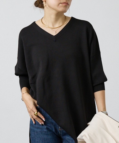 DESIGNWORKS(デザインワークス)の「【追加】ハーフミラノVネックプルオーバー(ニット/セーター・レディース・ブラック・フリー)」の1枚目の写真