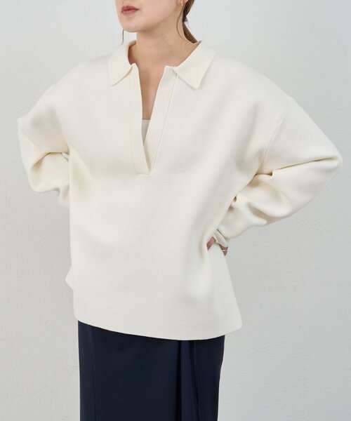 SHENERY(シーナリー)の「スキッパーラガーニット(ニット/セーター・レディース・イエロー/ブラック/オフホワイト・FREE)」の2枚目の写真