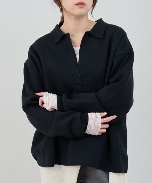 SHENERY(シーナリー)の「スキッパーラガーニット(ニット/セーター・レディース・イエロー/ブラック/オフホワイト・FREE)」の3枚目の写真