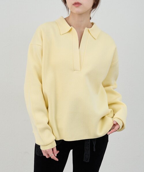 SHENERY(シーナリー)の「スキッパーラガーニット(ニット/セーター・レディース・イエロー/ブラック/オフホワイト・FREE)」の6枚目の写真