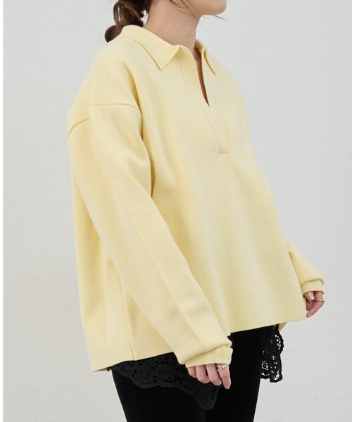 SHENERY(シーナリー)の「スキッパーラガーニット(ニット/セーター・レディース・イエロー/ブラック/オフホワイト・FREE)」の7枚目の写真