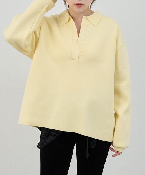 SHENERY(シーナリー)の「スキッパーラガーニット(ニット/セーター・レディース・イエロー/ブラック/オフホワイト・FREE)」の18枚目の写真