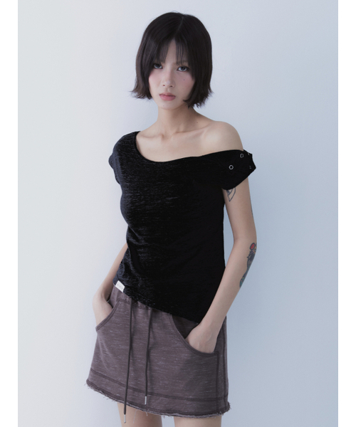 SETSETSET（セットセットセット）の「UNBALANCE SNAP T-SHIRT BLACK（Tシャツ/カットソー・レディース・その他・ONE SIZE）」の5枚目の写真