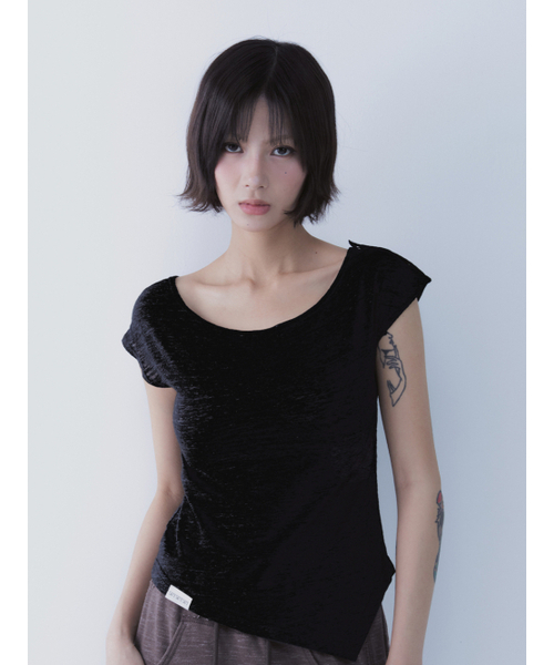 SETSETSET（セットセットセット）の「UNBALANCE SNAP T-SHIRT BLACK（Tシャツ/カットソー・レディース・その他・ONE SIZE）」の8枚目の写真