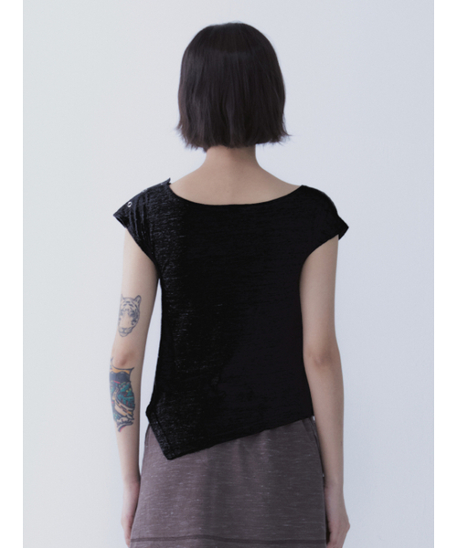 SETSETSET（セットセットセット）の「UNBALANCE SNAP T-SHIRT BLACK（Tシャツ/カットソー・レディース・その他・ONE SIZE）」の9枚目の写真