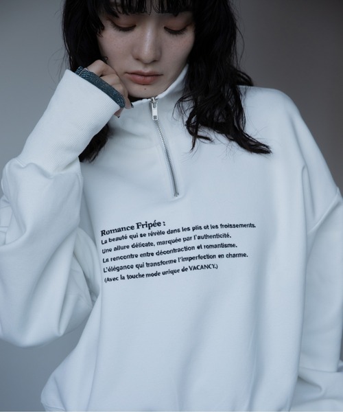 VACANCY(ヴァカンシー)の「ロゴ刺繍ハープジップトレーナー(スウェット・レディース・グレー/ブラック/ホワイト・FREE)」の2枚目の写真
