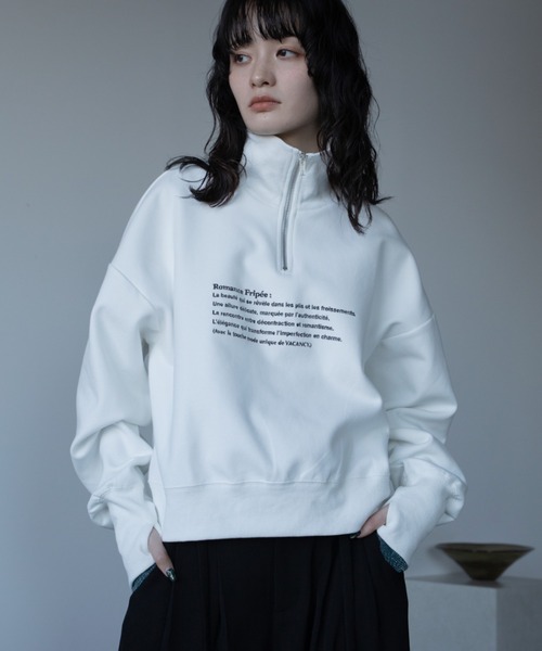 VACANCY(ヴァカンシー)の「ロゴ刺繍ハープジップトレーナー(スウェット・レディース・グレー/ブラック/ホワイト・FREE)」の4枚目の写真