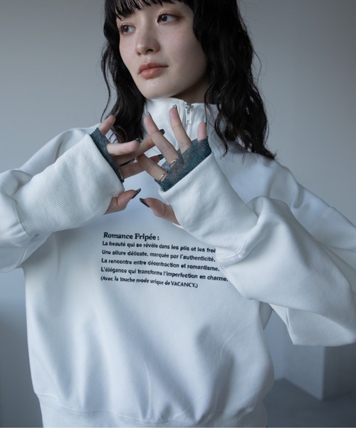 VACANCY(ヴァカンシー)の「ロゴ刺繍ハープジップトレーナー(スウェット・レディース・グレー/ブラック/ホワイト・FREE)」の6枚目の写真