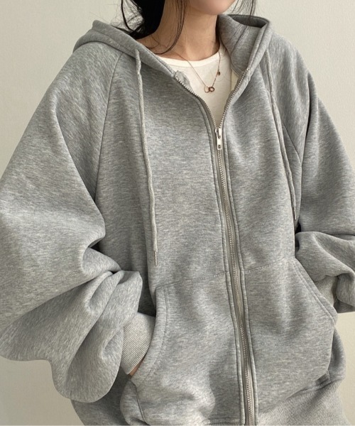 LAC-VERT（ラック・ヴェール）の「オーバーサイズZIPフーディー（パーカー・レディース・ブラック/アイボリー/グレー・FREE）」の5枚目の写真