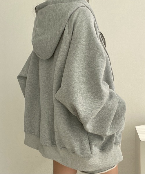 LAC-VERT（ラック・ヴェール）の「オーバーサイズZIPフーディー（パーカー・レディース・ブラック/アイボリー/グレー・FREE）」の9枚目の写真