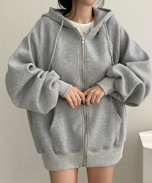 LAC-VERT（ラック・ヴェール）の「オーバーサイズZIPフーディー（パーカー・レディース・ブラック/アイボリー/グレー・FREE）」の6枚目の写真