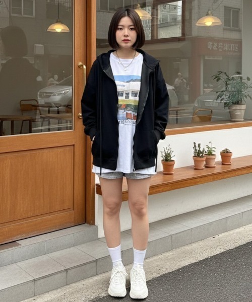 LAC-VERT（ラック・ヴェール）の「オーバーサイズZIPフーディー（パーカー・レディース・ブラック/アイボリー/グレー・FREE）」の12枚目の写真