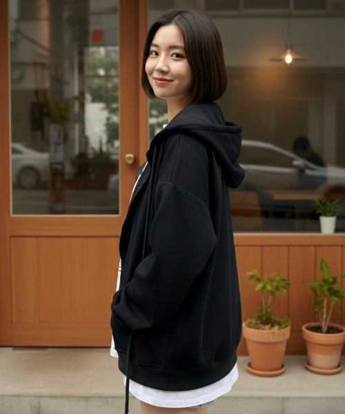 LAC-VERT（ラック・ヴェール）の「オーバーサイズZIPフーディー（パーカー・レディース・ブラック/アイボリー/グレー・FREE）」の14枚目の写真