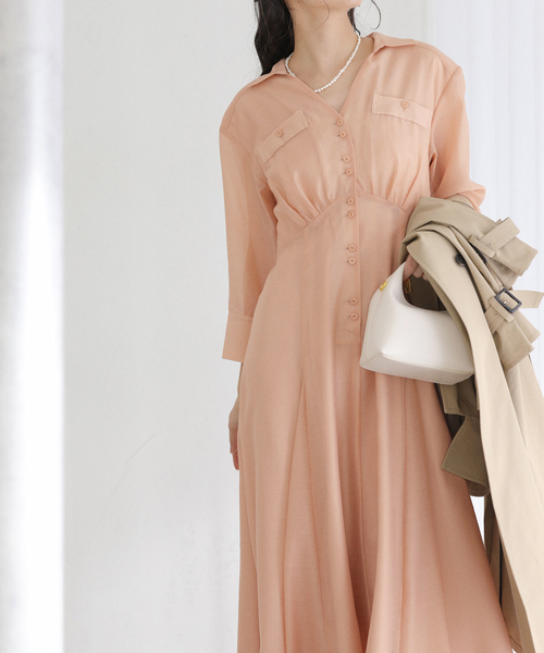 La TOTALITE（ラトータリテ）の「【洗える】ポケットシャツワンピース（ワンピース・レディース・ブラック/ベージュ/オレンジ・36/38）」の3枚目の写真