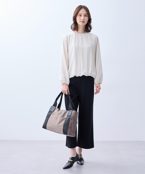 A/C DESIGN BY ALPHA CUBIC(エーシーデザインバイアルファキュービック)の「プリーツシフォンブラウス【無地・ドット柄】(Tシャツ/カットソー・レディース・オフホワイト/ピンク/ネイビー・M/L/LL/3L)」の9枚目の写真