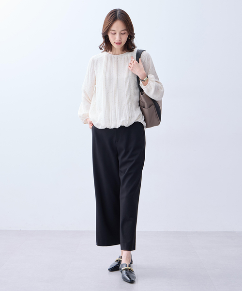 A/C DESIGN BY ALPHA CUBIC(エーシーデザインバイアルファキュービック)の「プリーツシフォンブラウス【無地・ドット柄】(Tシャツ/カットソー・レディース・オフホワイト/ピンク/ネイビー・M/L/LL/3L)」の10枚目の写真