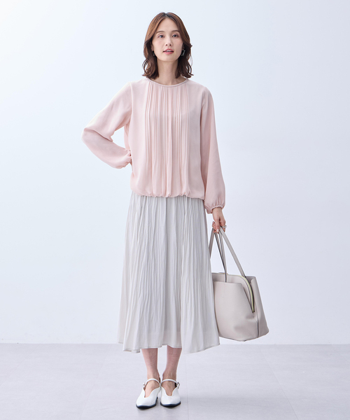 A/C DESIGN BY ALPHA CUBIC(エーシーデザインバイアルファキュービック)の「プリーツシフォンブラウス【無地・ドット柄】(Tシャツ/カットソー・レディース・オフホワイト/ピンク/ネイビー・M/L/LL/3L)」の13枚目の写真