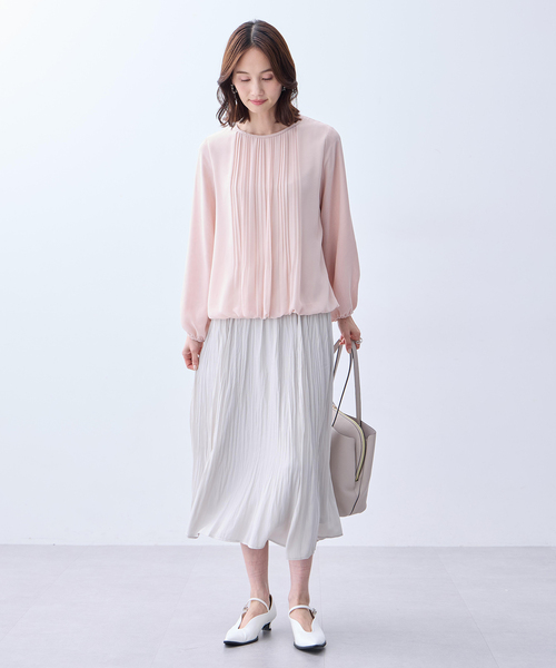 A/C DESIGN BY ALPHA CUBIC(エーシーデザインバイアルファキュービック)の「プリーツシフォンブラウス【無地・ドット柄】(Tシャツ/カットソー・レディース・オフホワイト/ピンク/ネイビー・M/L/LL/3L)」の14枚目の写真