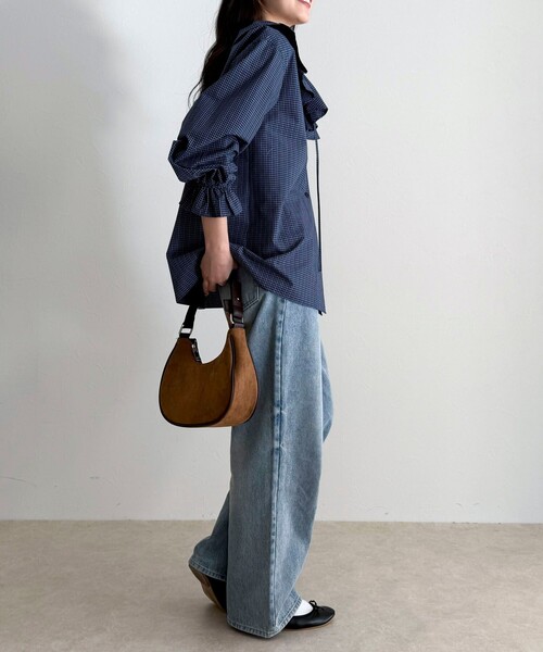 fredy emue（フレディエミュ）の「チェックフリルカラーブラウス（シャツ/ブラウス・レディース・ブルー系その他/ブラック系その他・38）」の4枚目の写真