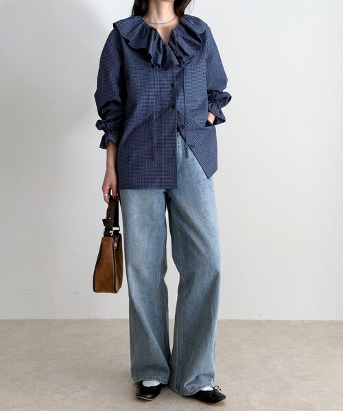 fredy emue（フレディエミュ）の「チェックフリルカラーブラウス（シャツ/ブラウス・レディース・ブルー系その他/ブラック系その他・38）」の6枚目の写真