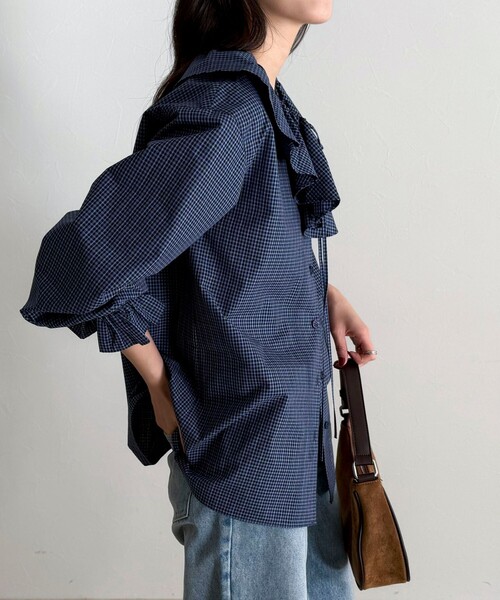 fredy emue（フレディエミュ）の「チェックフリルカラーブラウス（シャツ/ブラウス・レディース・ブルー系その他/ブラック系その他・38）」の8枚目の写真
