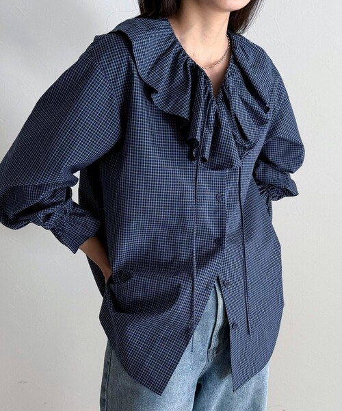 fredy emue（フレディエミュ）の「チェックフリルカラーブラウス（シャツ/ブラウス・レディース・ブルー系その他/ブラック系その他・38）」の10枚目の写真