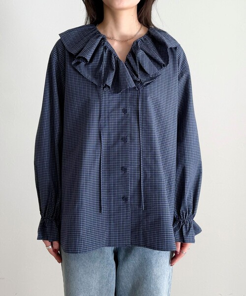 fredy emue（フレディエミュ）の「チェックフリルカラーブラウス（シャツ/ブラウス・レディース・ブルー系その他/ブラック系その他・38）」の11枚目の写真
