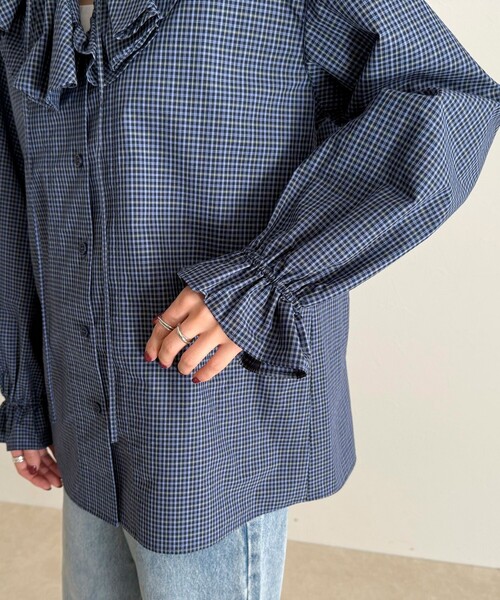 fredy emue（フレディエミュ）の「チェックフリルカラーブラウス（シャツ/ブラウス・レディース・ブルー系その他/ブラック系その他・38）」の16枚目の写真