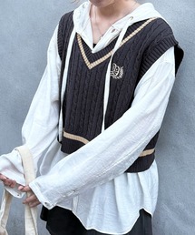 DOUBLE NAME（ダブルネーム）の「ワンポイント刺しゅうラインニットベスト（ニット/セーター）」